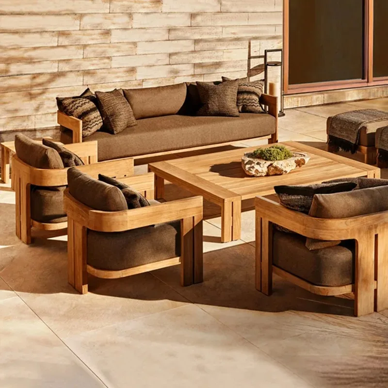 Outdoor sofa courtyard garden terrace anti-corrosion and sun-resistant solid wood sofa