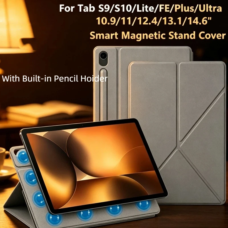 For Samsung Tab S10 Ultra 14.6 Case for Work Magnetic Stand with Pen Holder Tab S10+ S10 Lite S9 FE Plus 13.1 Smart Cover