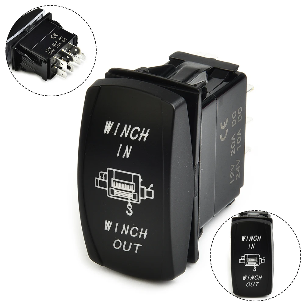 7Pin 20Amp 12V Blue LED Lights Winch In Winch Out (ON)-OFF-(ON) Rocker Switch Momentary LED Switch Momentary Toggle Rocker