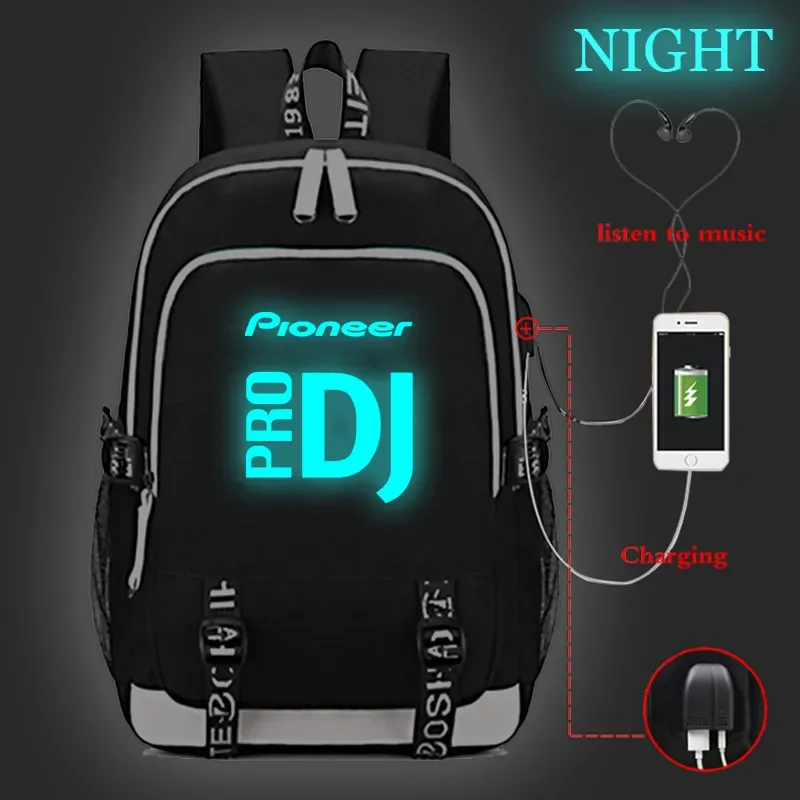 Pioneer Pro Dj Luminous Backpack School USB Charge Bags Men Women Boys Girls Schoolbag Fashion USB Charging Mochila