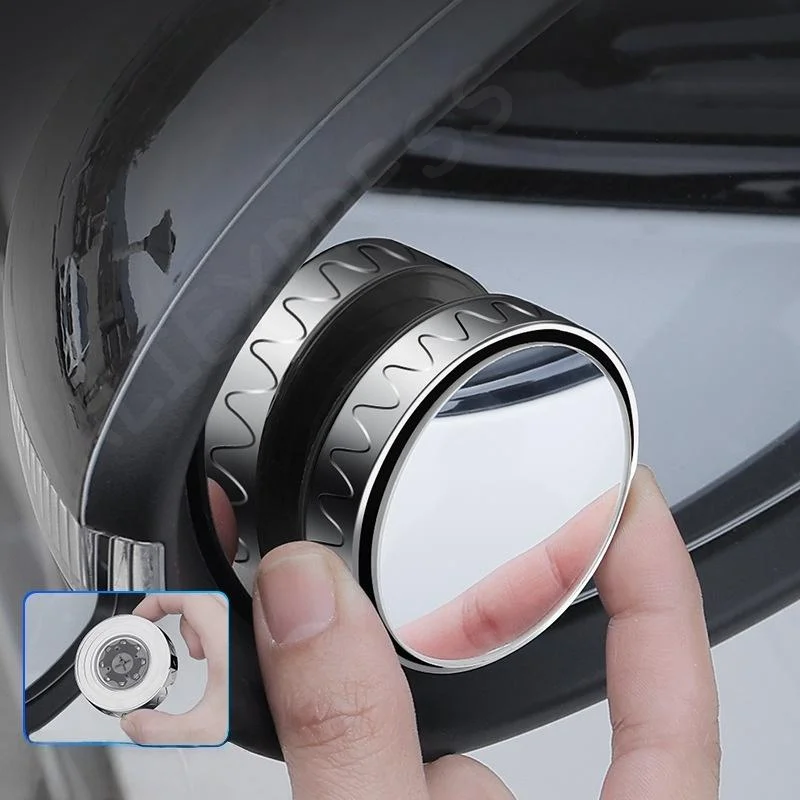 Pack of 2, 360-degree Adjustable Wide-angle Rearview Mirrors – Round Frame Car Blind Spot Sucker Convex Mirror
