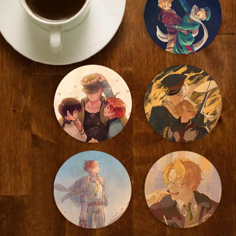 

Anime H-Hetalia Cut Wooden Coaster Round Anti-Scald Anti-Slip Properties for Home Use Tabletop Coffee shop Decor