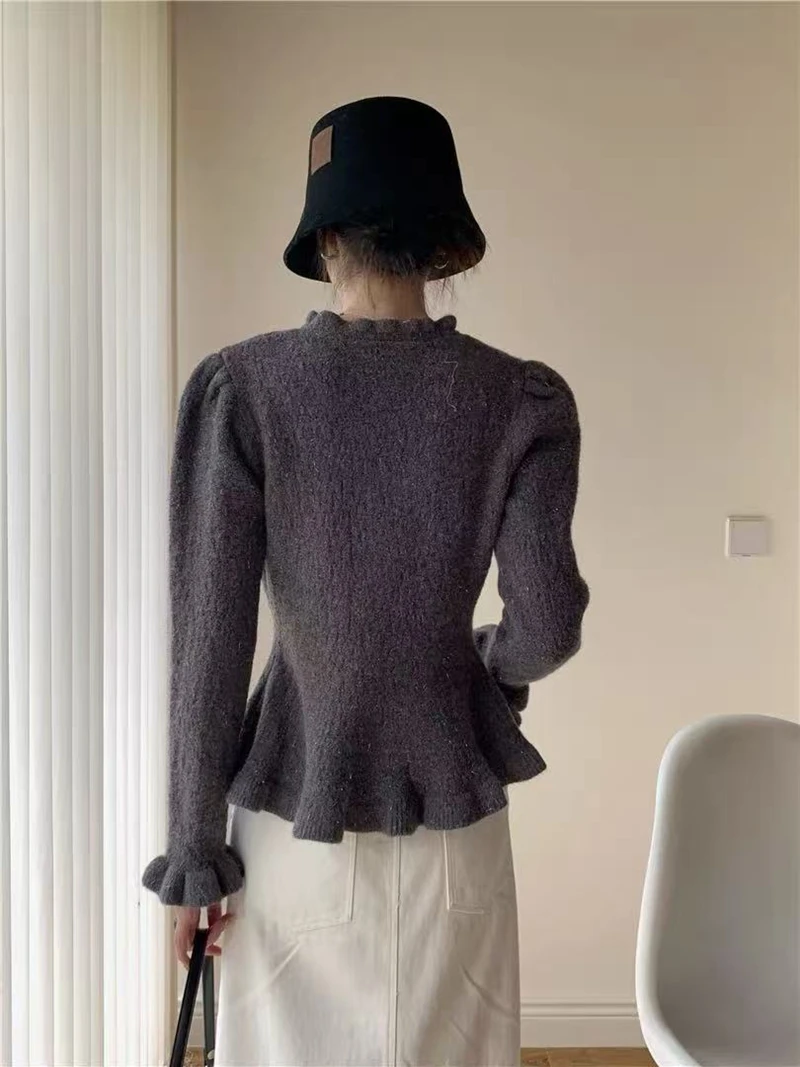 سترة متماسكة بأزرار سفلية ورقبة دائرية على الطراز الكوري، سترة بتصميم جديد لخريف وشتاء 2025 #2