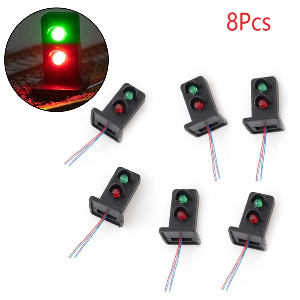 8Pcs Model Train Signals 2 Lights OO HO Scale Railroad LED Signal Lamp 20mm With Base Early Learning Toys For Boys & Girls