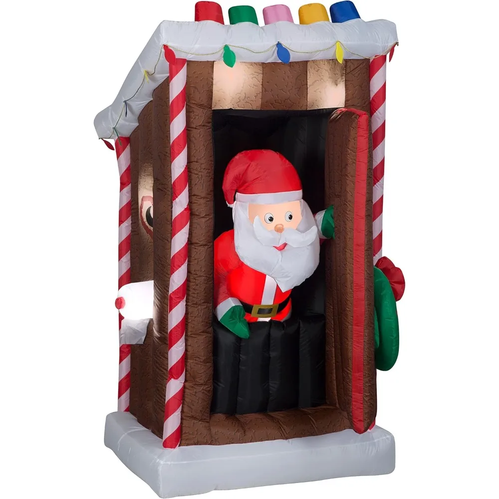 Animated Christmas Airblown Inflatable Santa's Outhouse, 6 ft Tall, Multi