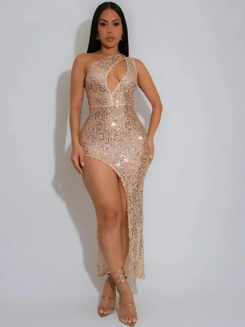 Vestidos largos con lentejuelas doradas recortadas y purpurina para mujer, vestidos de fiesta adornados con lentejuelas irregulares, trajes de cumpleaños, novedad de 2025