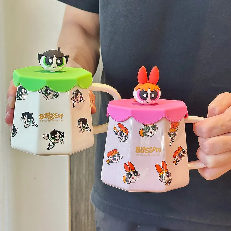 

PowerPuff Girls Z anime ceramic mug Water cup with lid and handle.Personalized and creative coffee cup.Exquisite small gifts