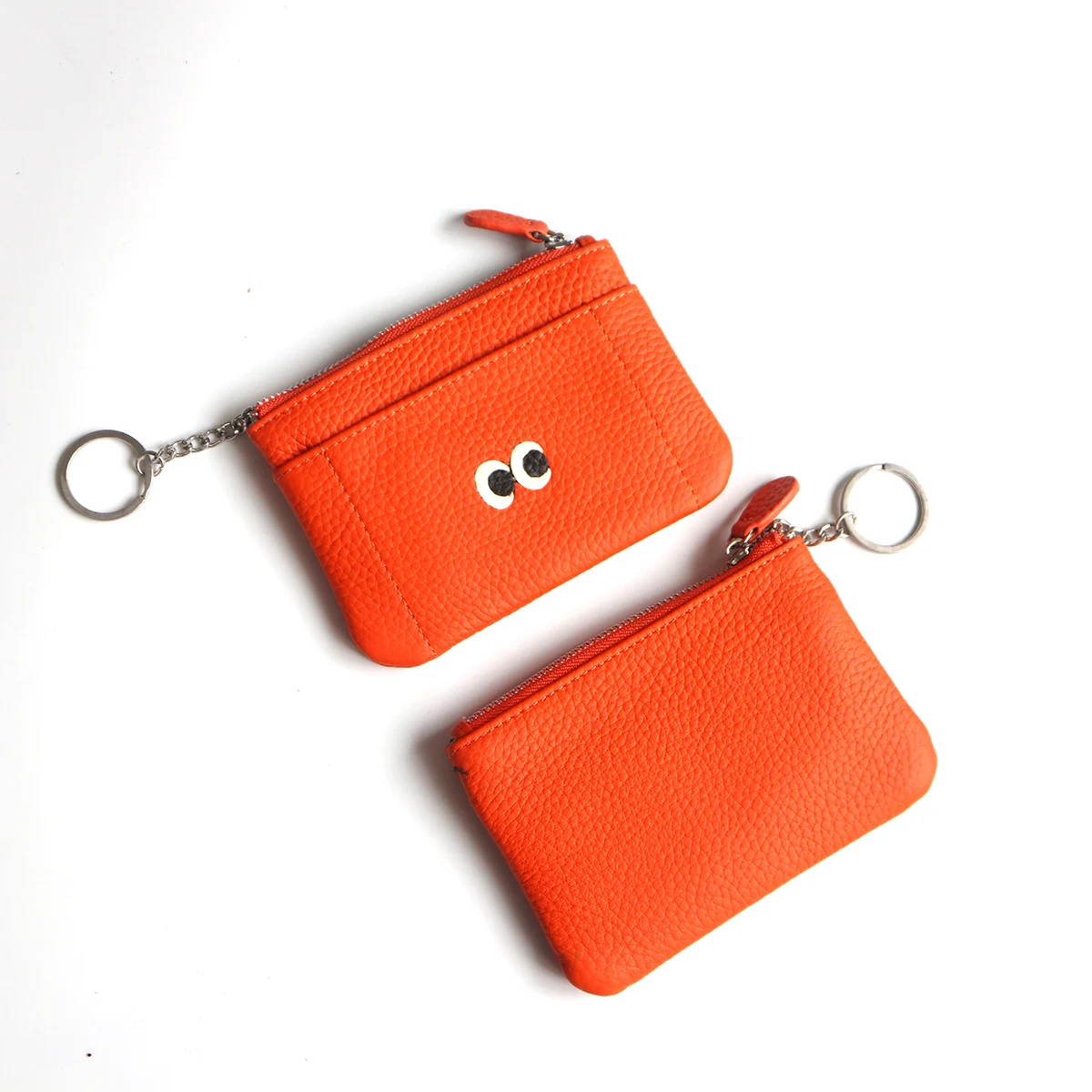 Fancy Carton Genuine Leather Small Wallet Fashion Eyes Look Zip Women Keychain Coin Purse Cute Small Girl Change Money Bag