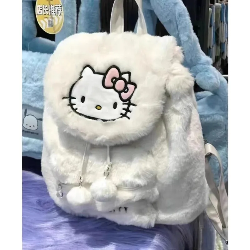 Sanrio Kawaii Kuromi Plush Backpack Hello Kitty My Melody Cartoon Creative Student Large Capacity High-Looking Girls School Bag