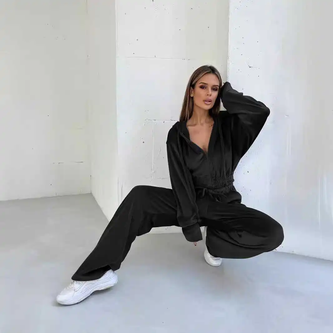 Tuta sportiva invernale casual da donna con cappuccio con cerniera Jaet e pantaloni lunghi Set da due pezzi Autunno Inverno Faion Abbigliamento da donna