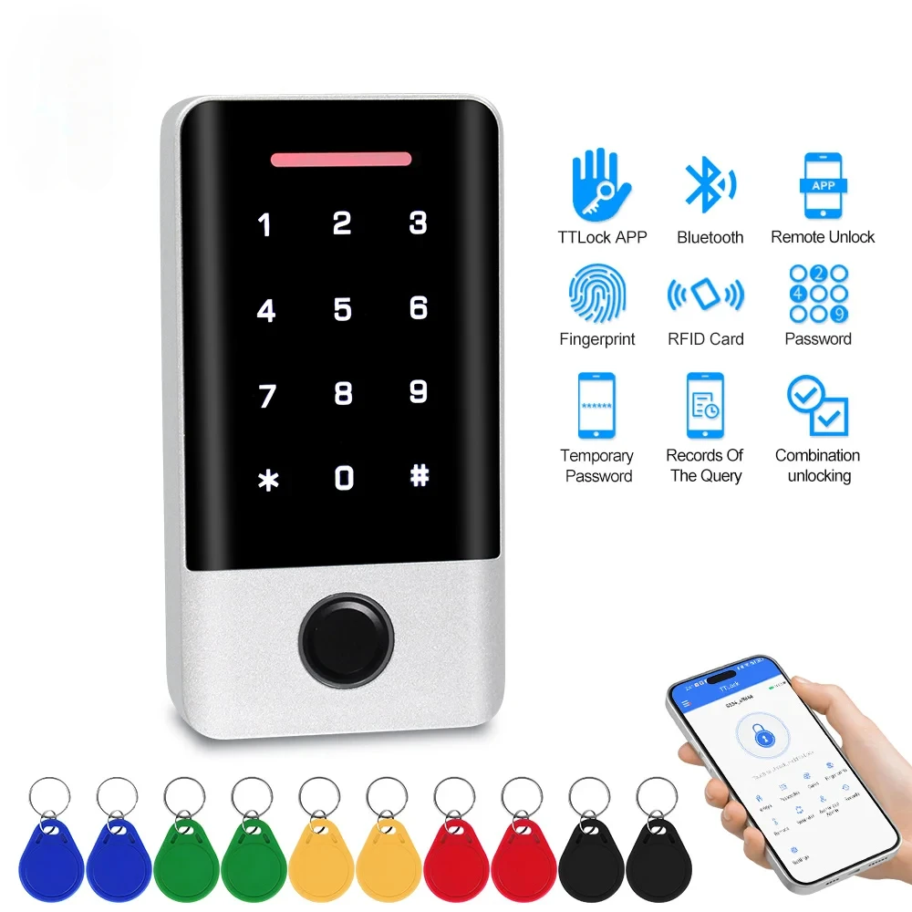 Bluetooth TTLock Fingerprint Access Controller RFID Keypad Touch Metal Password Door Opener System Smart Card APP Remote Unlock