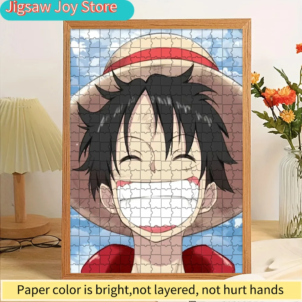 

Anime One Piece Monkey D. Luffy Big Grin Close Up With Straw Hat And Sky Background Paper Puzzle, Premium High Definition Print,
