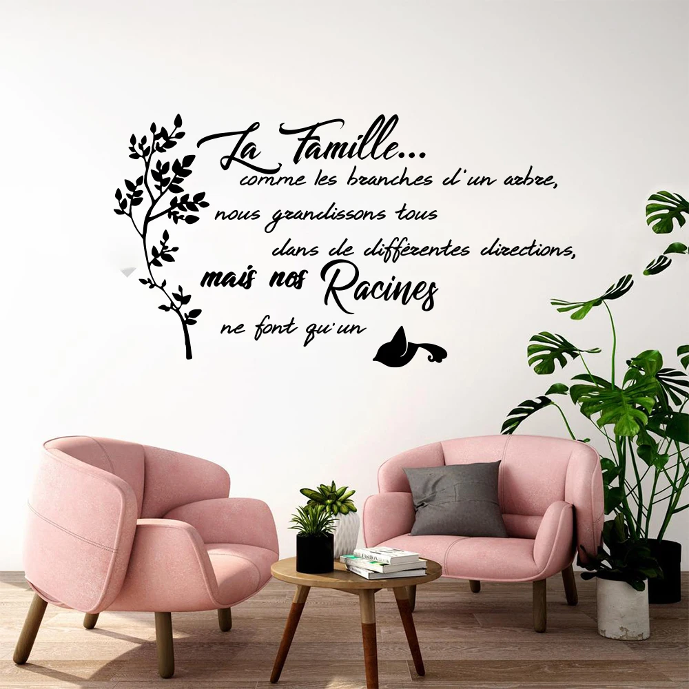 French Family Quote Tree Bird Wall Sticker Kitchen Bedroom La Famille Do Make It Wall Decal Living Room Home Decor view 2