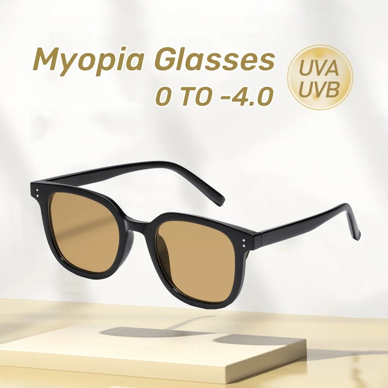 

Oversized Frame Near Sight Eyewear Women High-grade Myopia Sunglasses UV Protection Black Frame Tan Short Sight Glasses