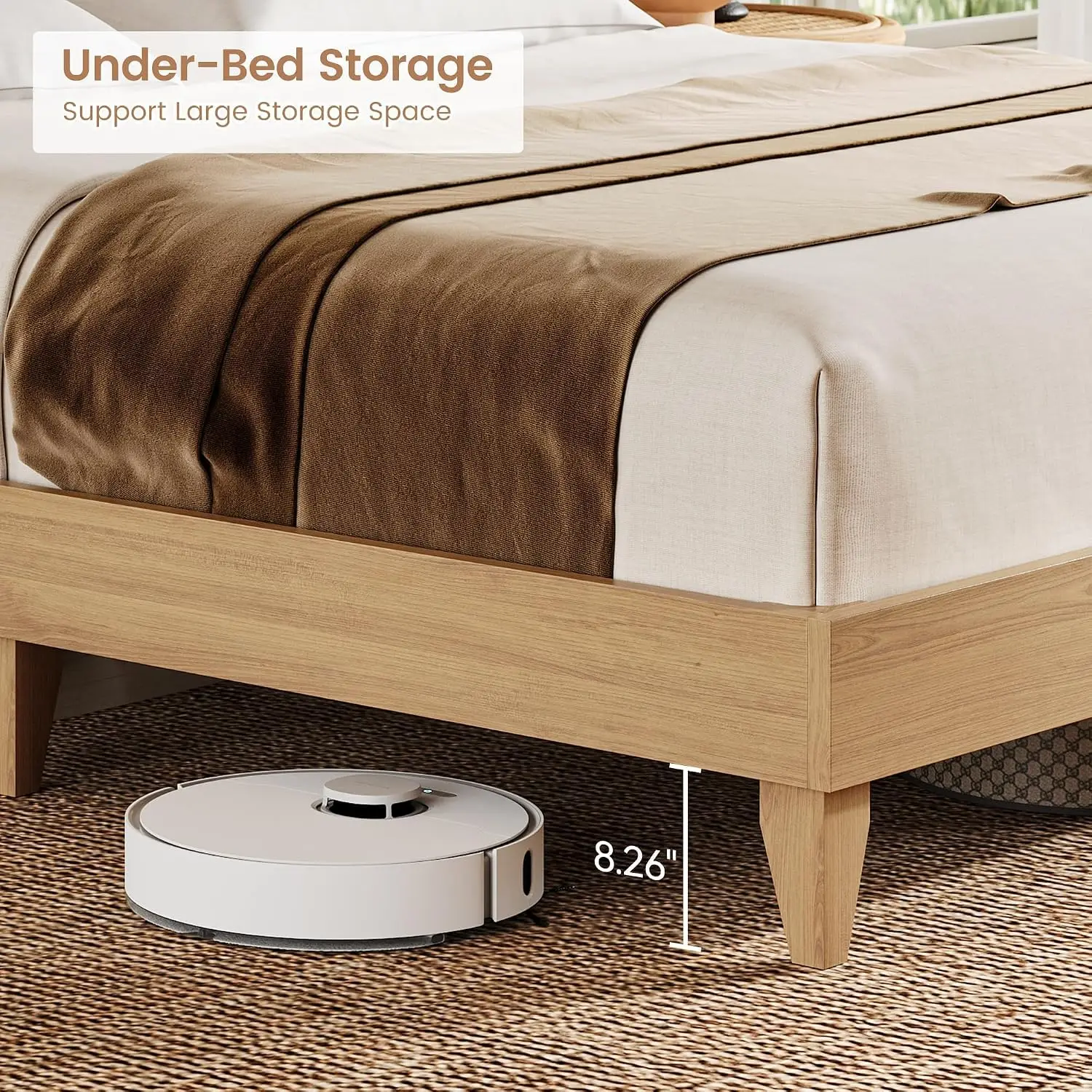 Wood Platform Bed Frame with Storage Headboard, Customized image 6