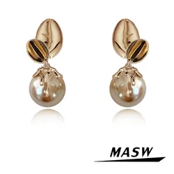 MASW Original Design Vintage Temperament Brown Stone Simulated Pearl Drop Earrings For Women Female Gift Trendy Jewelry Hot Sale