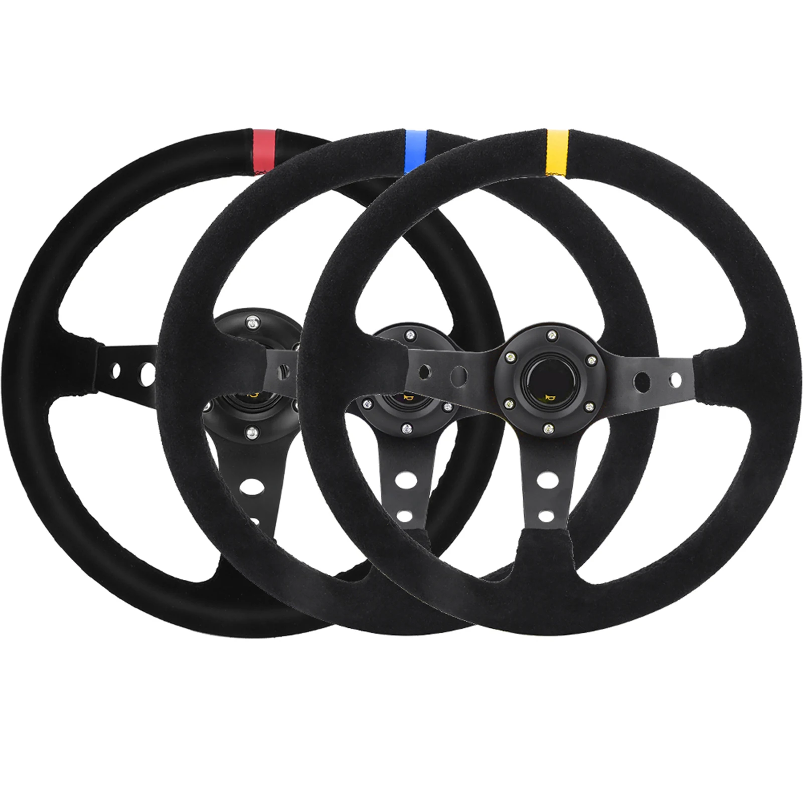 Universal 14Inch Racing Drift Simulator Steering Wheel Wrapped Napped Leather with Horn button Car Tuning Accessories