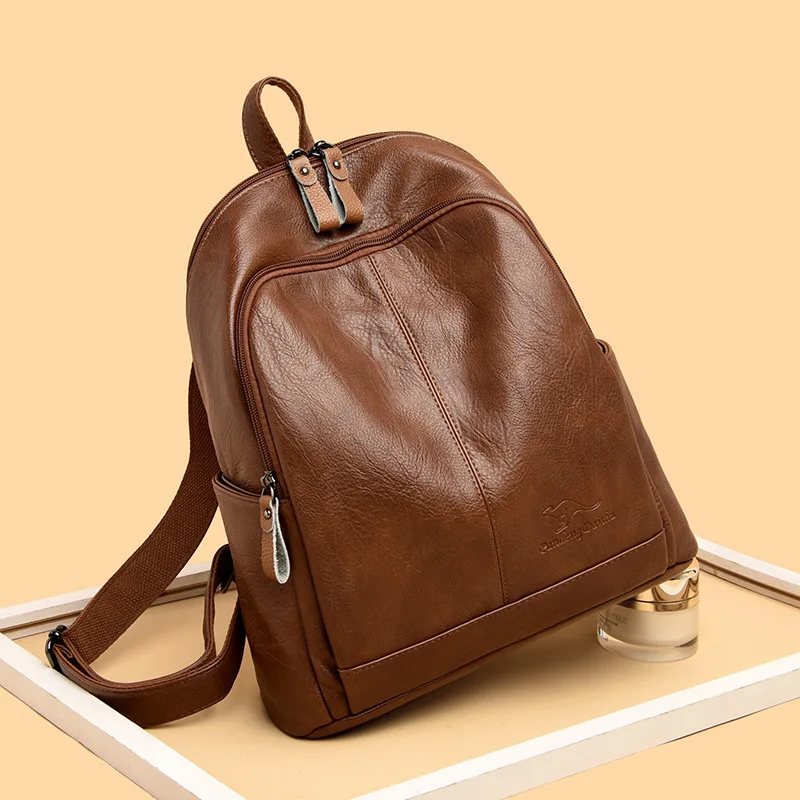 Soft Leather Backpack Bags Light Luxury Women's Bag 2023 New Fashion Leisure Female Backpack Large Capacity Travel Bag Mommy Bag