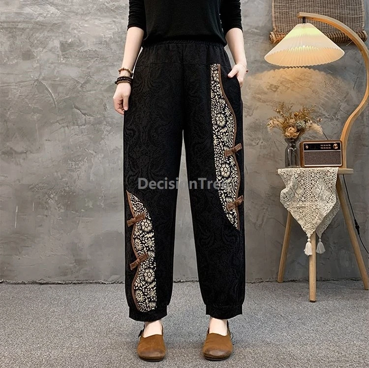 2025 خمر الجاكار فخمة السراويل الصينية ethnci نمط فضفاض الترفيه اليومي السراويل الأدب الفن المألوف سراويلي حريمي #3