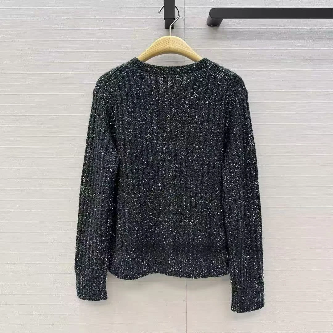 2026 New Autumn Vintage Dark Green Embroidery Sequins Knit Cardigans Women O-neck Long Sleeve Metal Buttons Sweet Sweater Jumper view 6