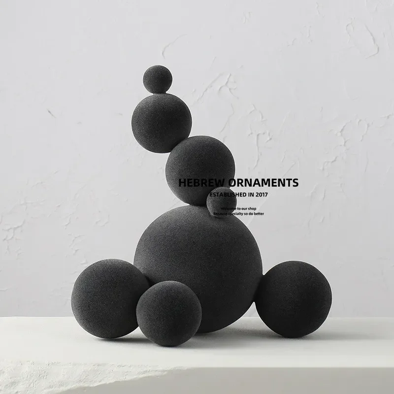Nordic Modern Flocking Molecular Ball Sculpture Abstract Art Living Room TV Wine Cabinet Office Desktop Home Decoration Gifts