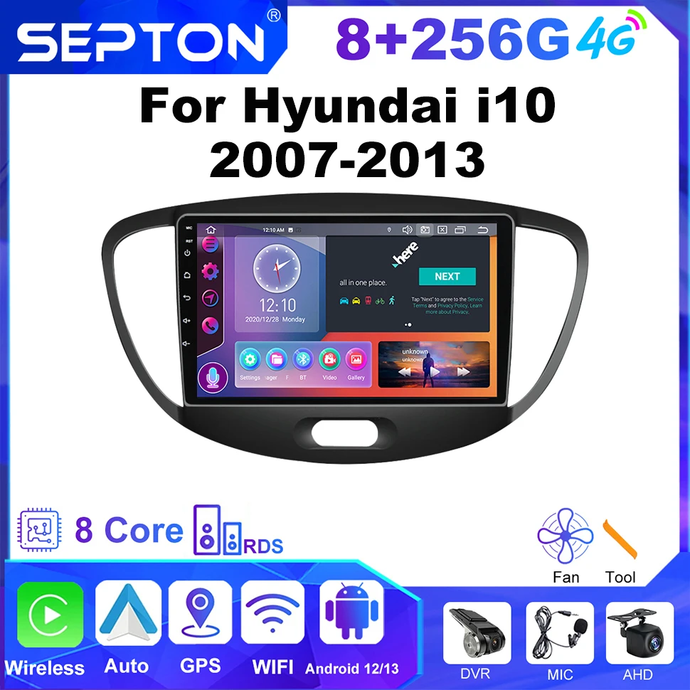 

SEPTON Android Auto Car Radio for Hyundai i10 2007-2013 4G CarPlay Multimedia Player Navigation 2Din Head Unit Car Audio Stereo