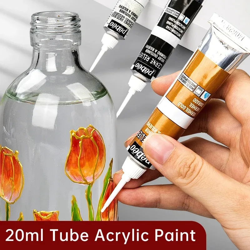 Waterproof Glass Paint Tube 20ml Artist Drawing Diy Hand-Painted Fabric Ceramic Canvas Metal Relief Texture Pigment Art Supplies