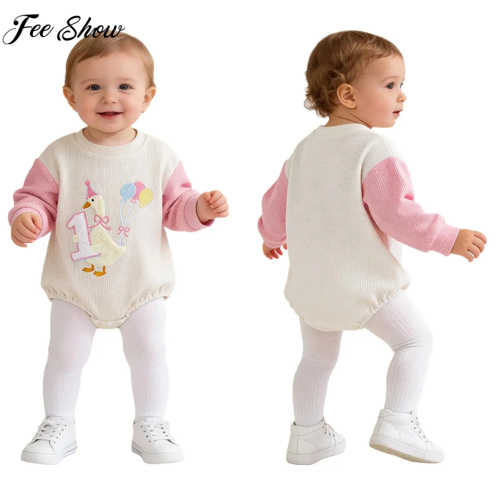 

Unisex Baby Spring Fall 1st Birthday Romper Long Sleeve Cute Embroidery Sweatshirt Style Bodysuit Cake Smash Photography Costume