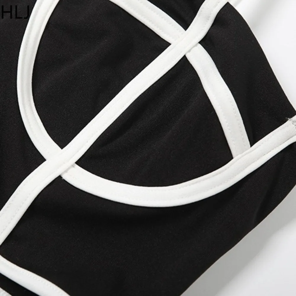 HLJ Mode Sportieve 3-delige set voor damesoutfits Effen kleur Streep Patchwork Crop-jack + hemdje + shorts Vrouwelijke streetwear