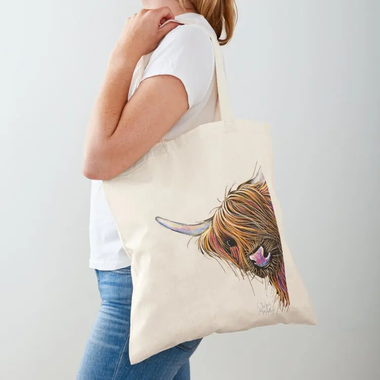 CoW PRiNT SCoTTiSH HiGHLaND'NooDLeS' de SHiRLeY MacARTHuR Tote Bag Bolsa de playa bolsas de compras bolsas de lona plegables