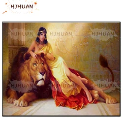 5D Cleopatra and the lion Diamond Painting Full drill Mosaic Round Diamond Embroidery Cross Stitch Diamond Rhinestones Christmas