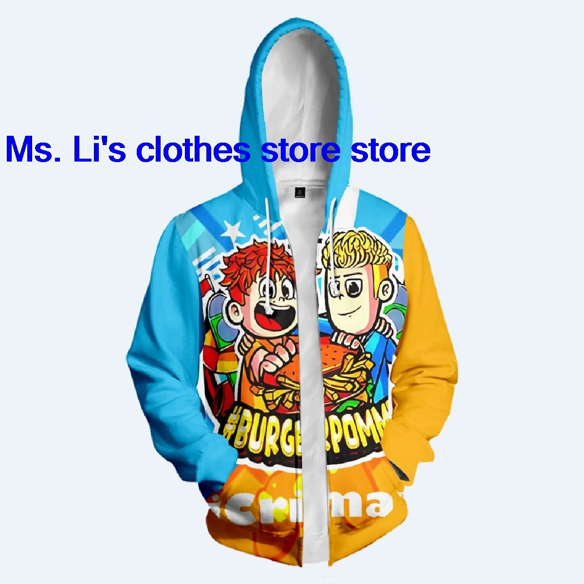 Anime Game Burgerpommes icrimax Hoodie Teenagers Gradient color Zipper Hooded Sweatshirts Fashion Tops Personality Kids Clothes