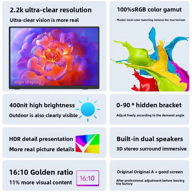 14 inch 2.2K portable monitor computer display notebook expansion screen switch secondary screen