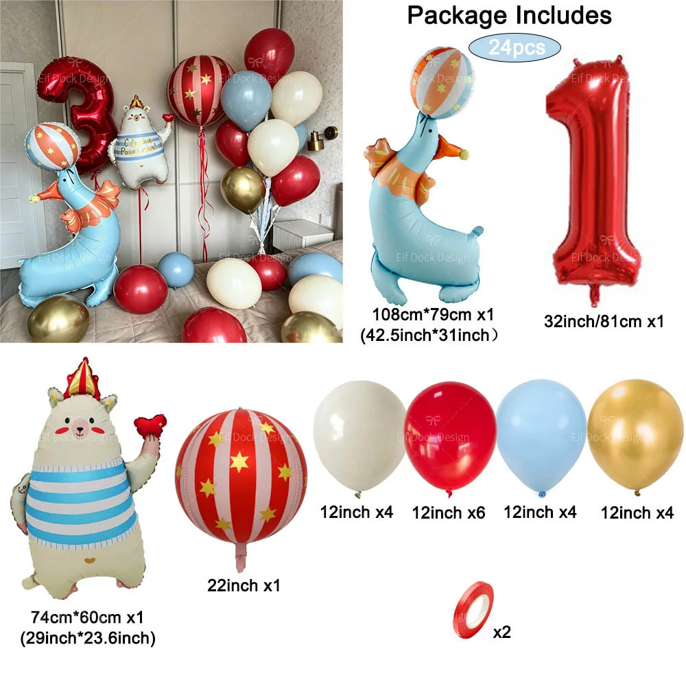 24 Stück Zirkus-Stehballons mit Seelöwen, Liebesherzen und Bären aus Aluminiumfolie für Geburtstags- und Jubiläumspartys, Heimdekoration – Detail 3