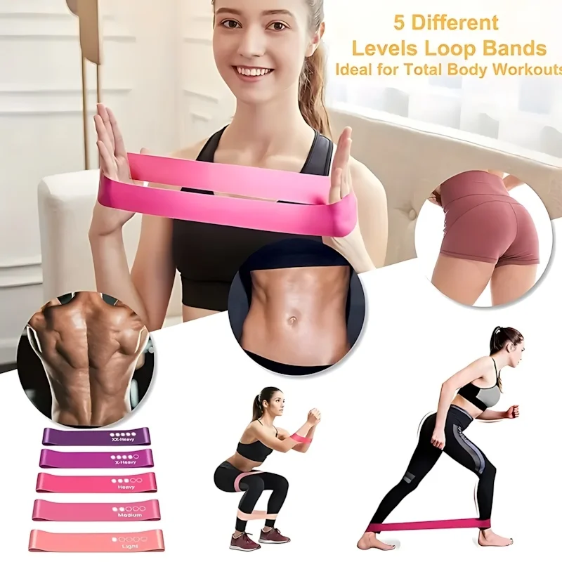 

5-Pack Yoga Resistance Bands, TPE Exercise Stretch Loops for Yoga, Squats, Glute Training, Soft, High Elasticity, Durable