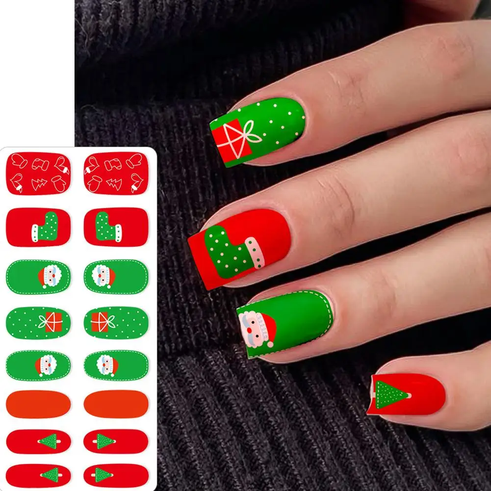 5D 赤い蝶結びゴールド雪片クリスマスネイルステッカーカラフルなドットクリスマスツリー/グリッドネイルデカール粘着冬ネイルスライダー