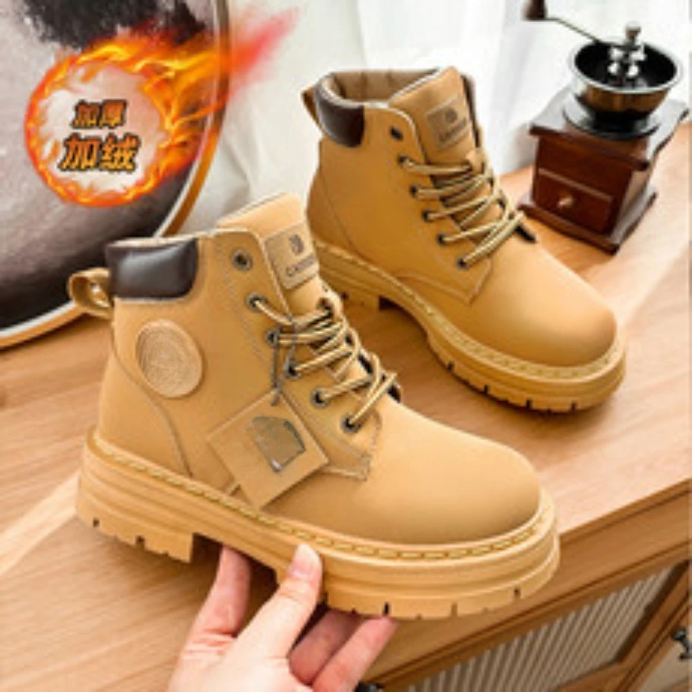 

Special Men's Retro Work Shoes Autumn Thick Bottom High Top Non Slip Warm Casual Boots PU Leather Lace-up Big Head Tooling Boots
