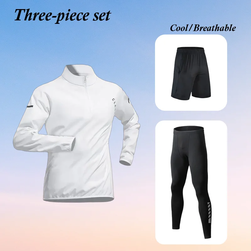 

Men Quick Dry Sports Training Set Zipper Long Sleeve Running T Shirt Pants Gym Workout Fitness Track Suit Jogging Athletic Wear
