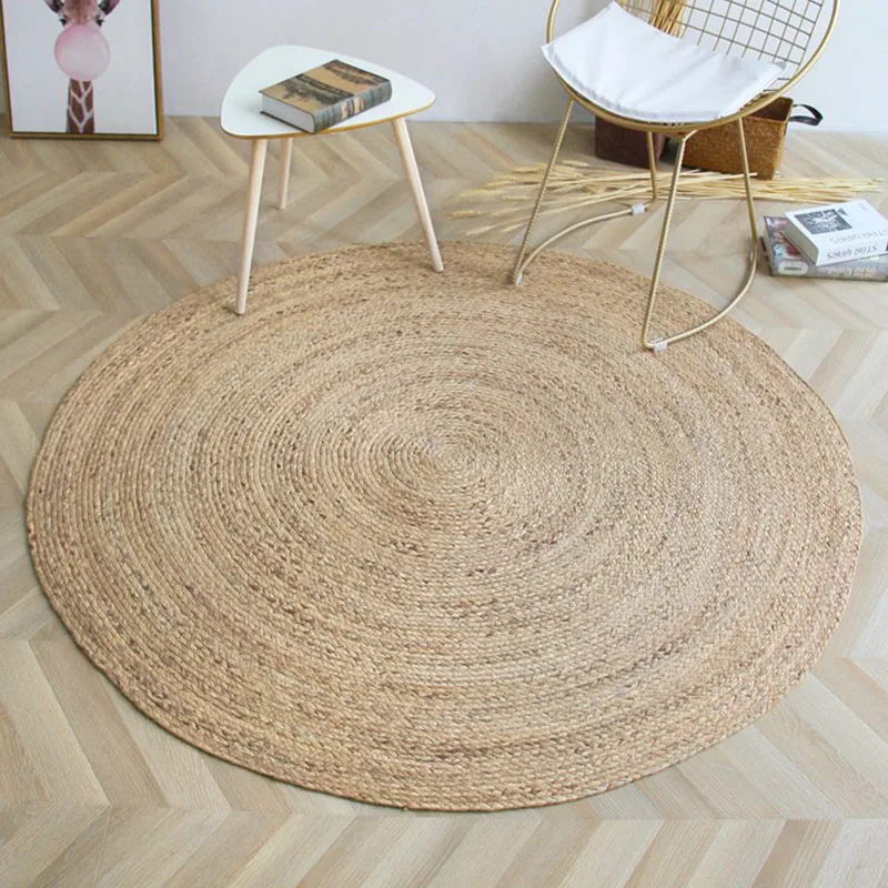 Japan Style Rattan Round Carpets For Living Room Bedroom Kitchen Decor Straw Plants Fiber Mat Rugs Hand Woven Anti-slip Mats