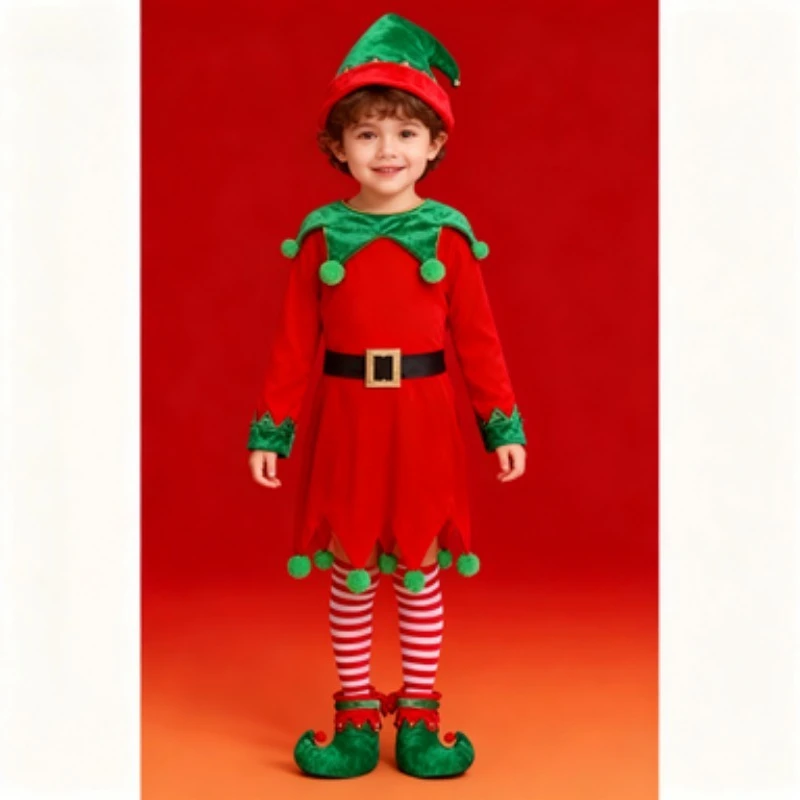 女の子コスプレ衣装ドレスクリスマスエルフドレスコスチュームセットエルフ