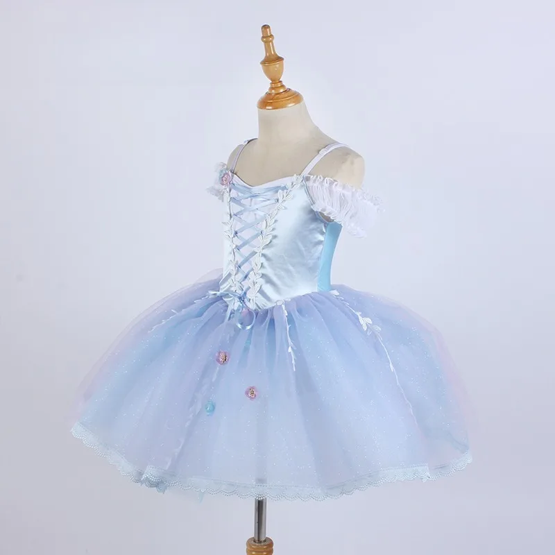 발레 스완 댄스 스커트 어린이용 신상 럭셔리 3D 플로럴 발레 튜튜 댄스웨어 소녀 우아한 발레 대회 댄스 스커트