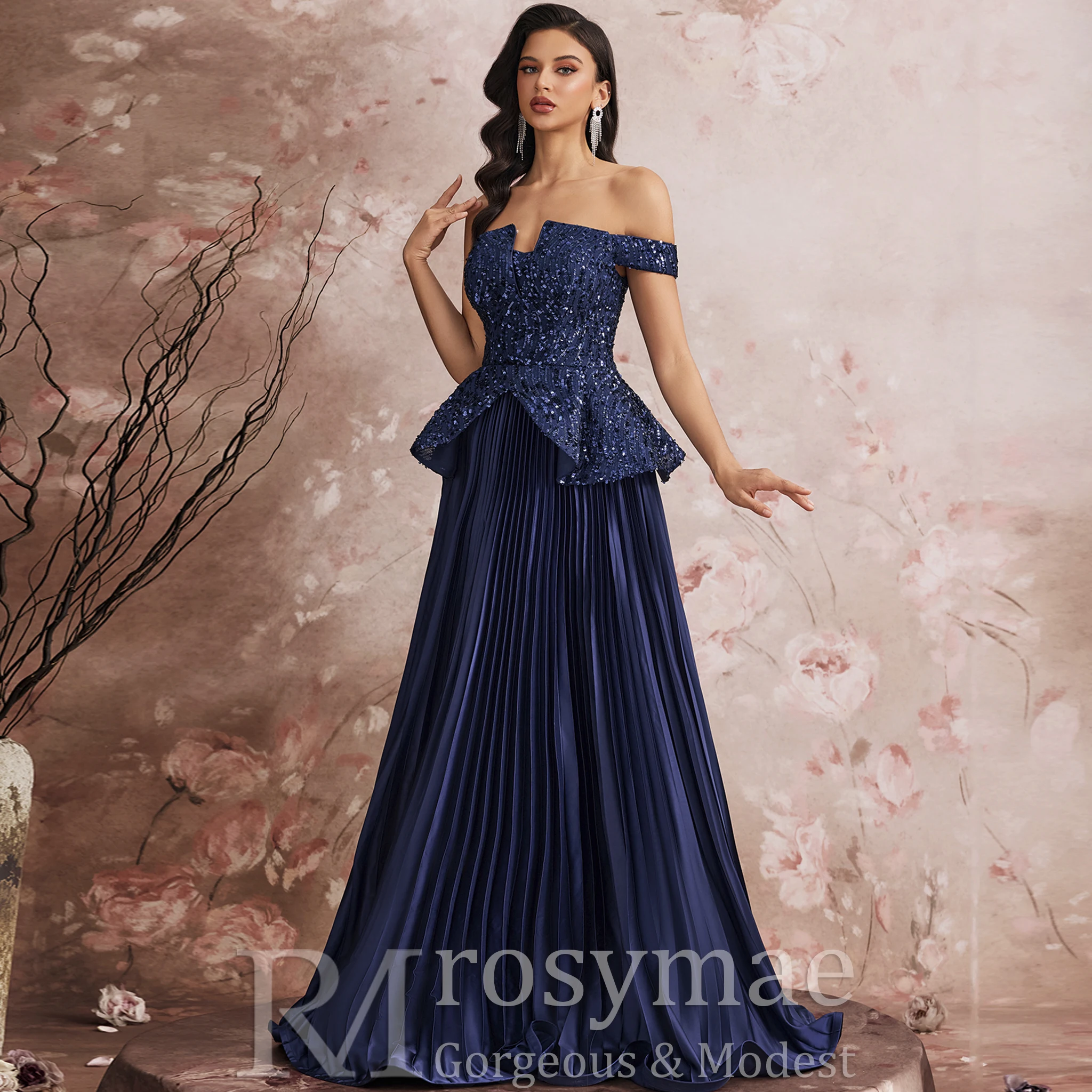 Rosymae vestido de noche de lujo 2026 retales de lentejuelas sin tirantes fuera del hombro vestidos de fiesta para mujer