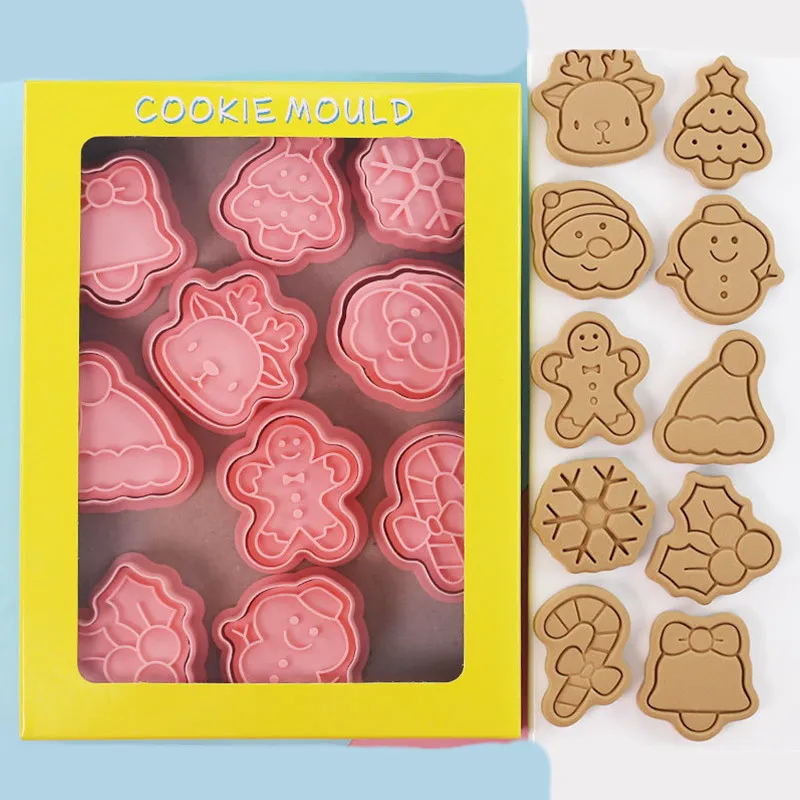 قالب بسكويت الكريسماس ، ندفة ثلج ، رجل ثلج ، شجرة ، شكل جرس ، قاطع بسكويت ، ختم ، فندان ، أدوات تزيين الكيك ، 10 ، طقم #1