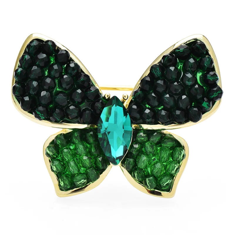 Wuli&baby Green Crystal Butterfly Brooches For Women Unisex Shining Beauty Insects Party Office Brooch Pins Gifts