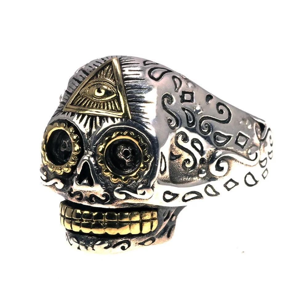 

925 Sterling Silver Punk Skull Ring For Men And Women Vintage Gothic Opening Type God Eye Carving Fine Jewelry