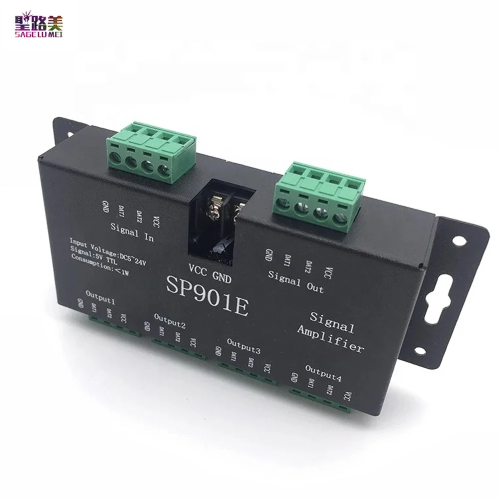 SP901E led SPI controller DC5V-24V LED amplificatore di segnale 4CH gruppo amplificatore per dmx512 led pixel strip magic module WS2812 2811