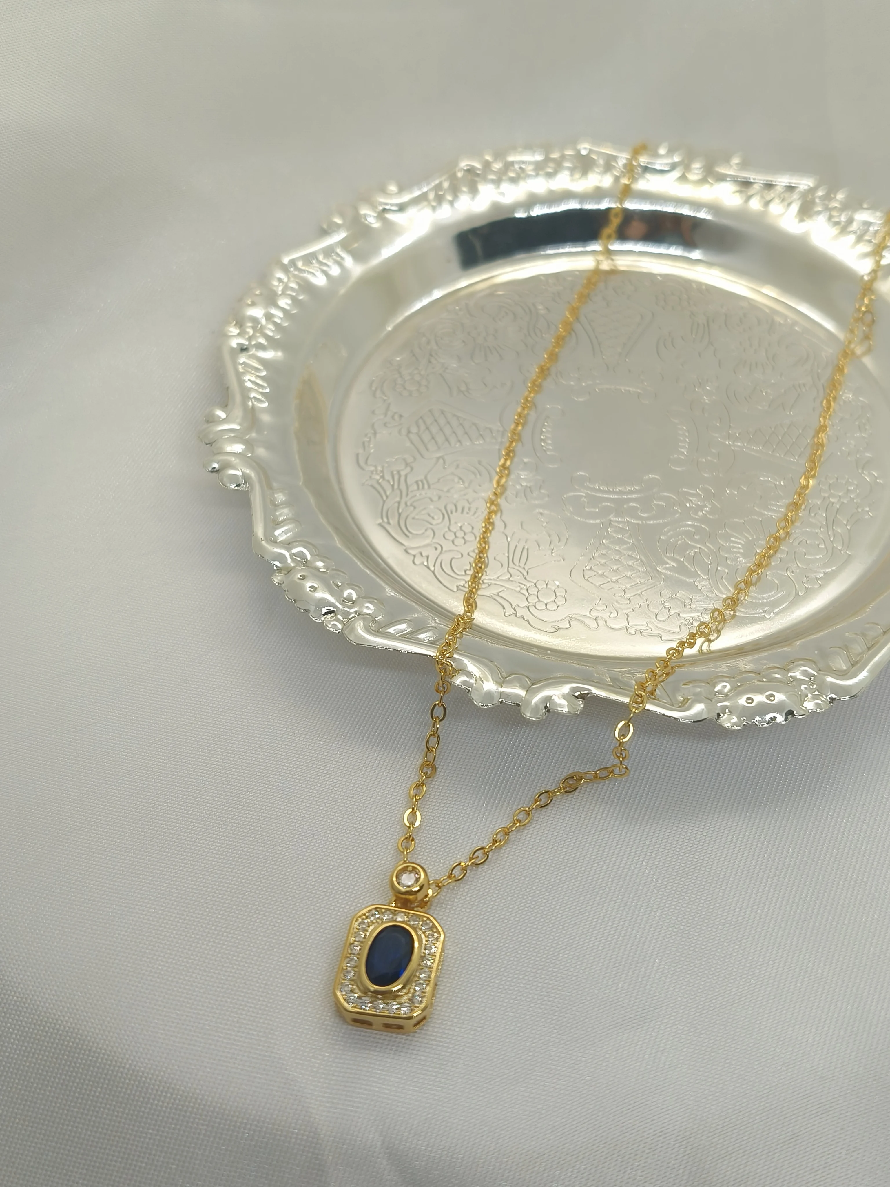 الرجعية الفولاذ المقاوم للصدأ الياقوت الطبيعي/الزمرد قلادة الأحجار الكريمة سلسلة قلادة للنساء غير يتلاشى خمر مجوهرات اكسسوارات #5