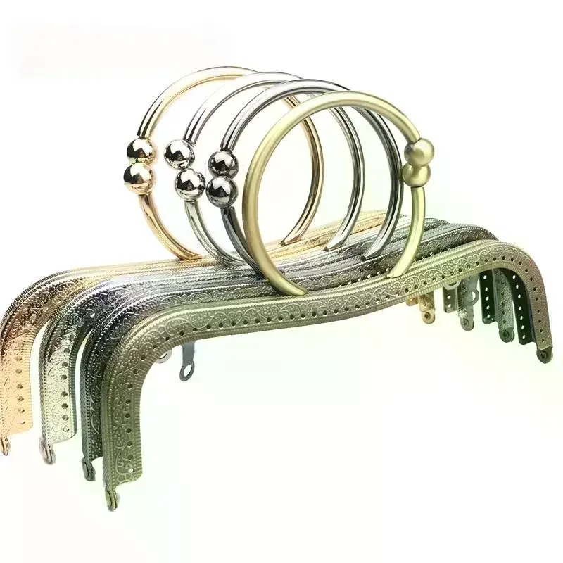 22cm Metal Kiss Clasp Lock Frame for DIY Craft Bag Handle with Ring Design