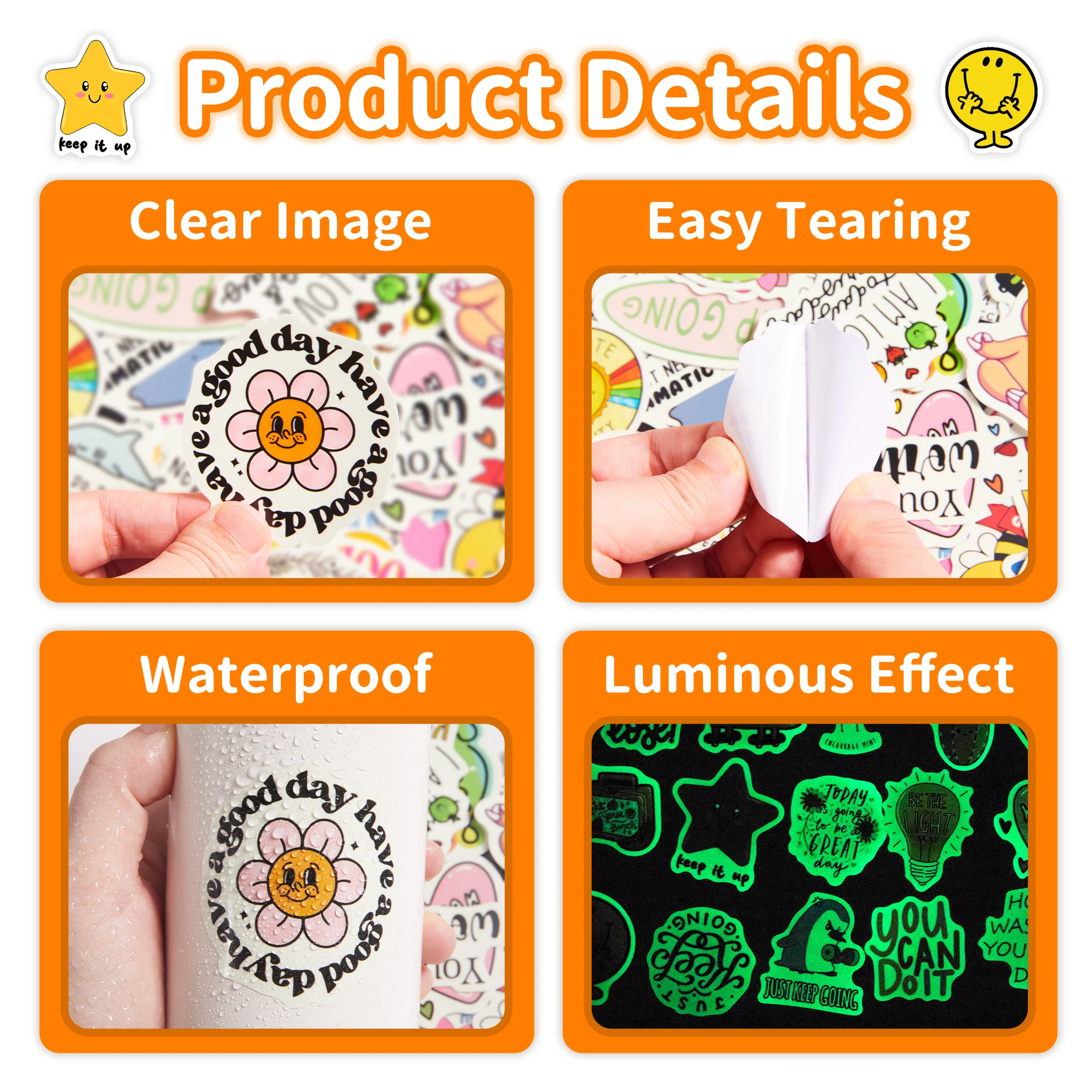 51 قطعة من ملصقات Lucky Glow in the Dark المقاومة للماء من الفينيل وزجاجة مياه لتزيين كتب الكمبيوتر للأطفال والمراهقين لعبة ذاتية الصنع