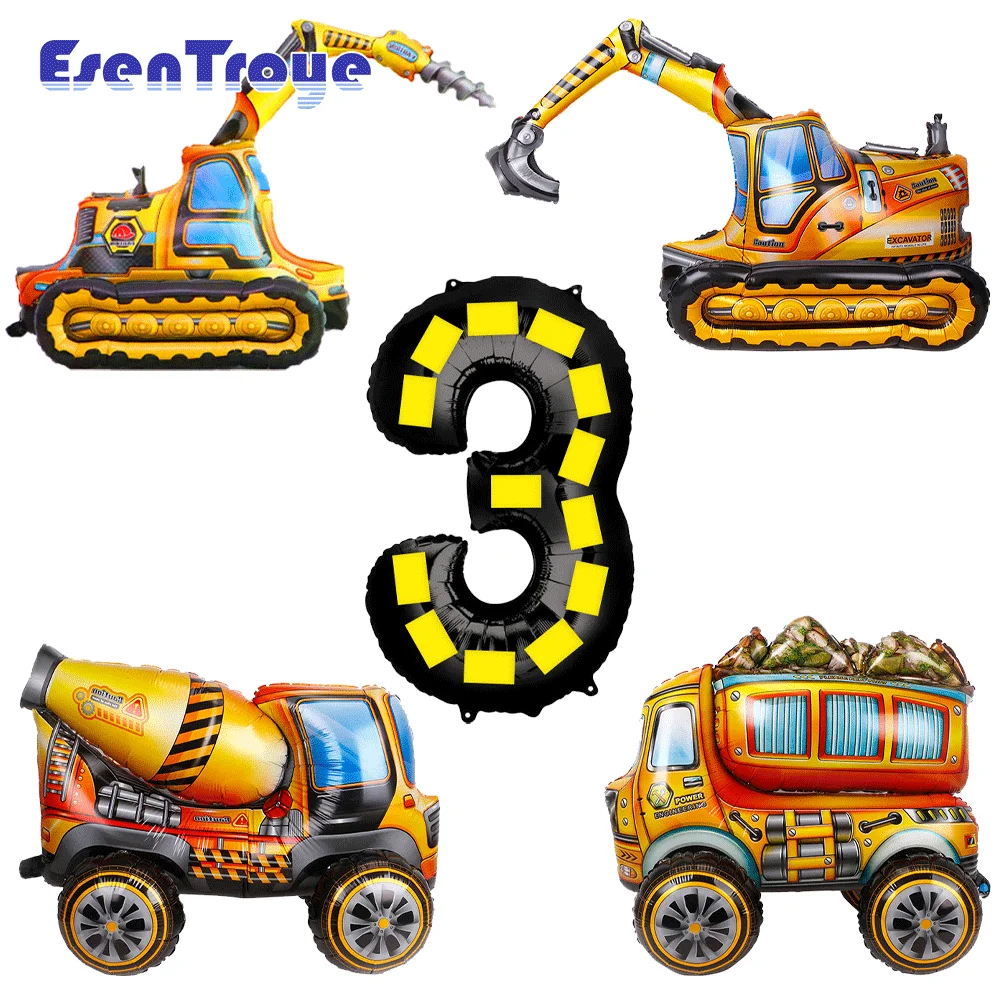 1PC 4D Assembly Engineering Vehicle Mixer Truck Excavator Aluminum Foil Balloon Boys Construction Birthday Party Decor Kids Toys